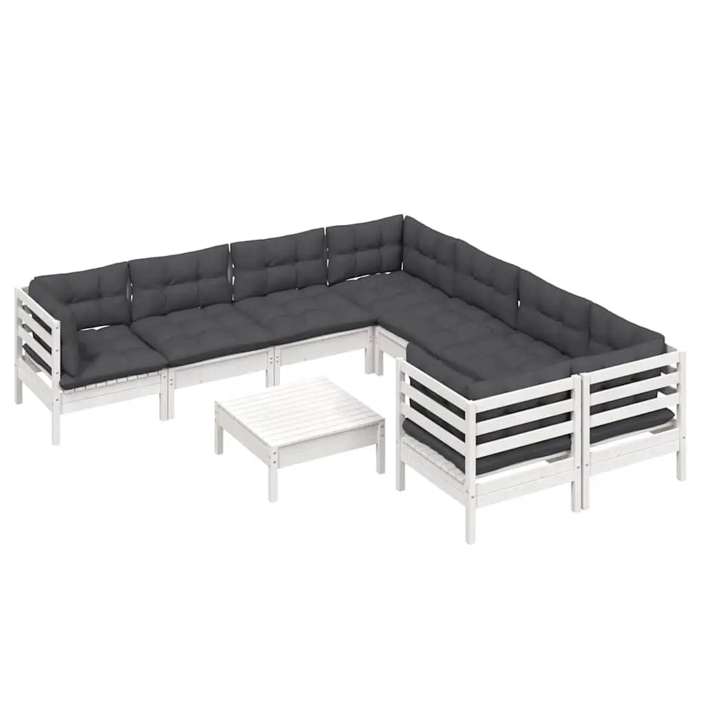 Garden Lounge Set 9 Piece White Pinewood Outdoor Furniture with Cushions Patio