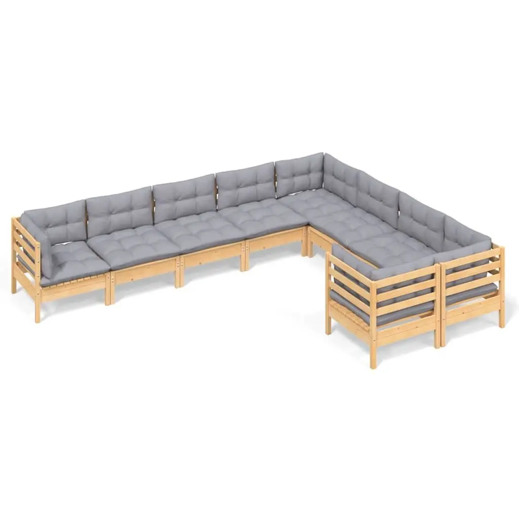 Garden Lounge Set 9 Piece Outdoor Patio Furniture Grey Cushions Modular Pinewood