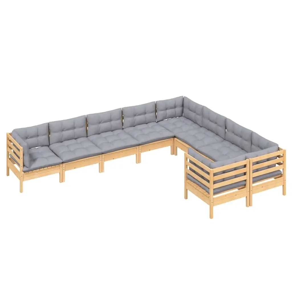 Garden Lounge Set 9 Piece Outdoor Patio Furniture Grey Cushions Modular Pinewood
