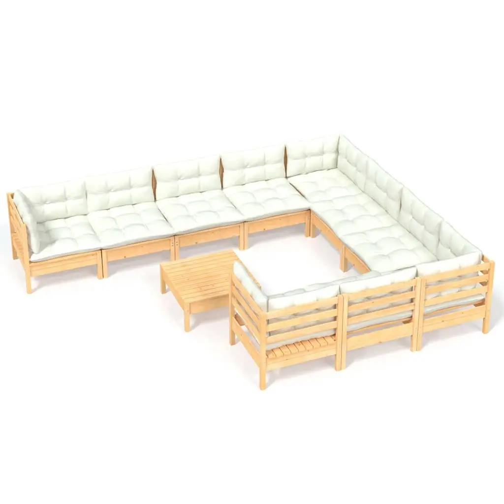 Garden Lounge Set Modular 11 Piece Outdoor Patio Furniture Solid Pinewood Cream Cushions