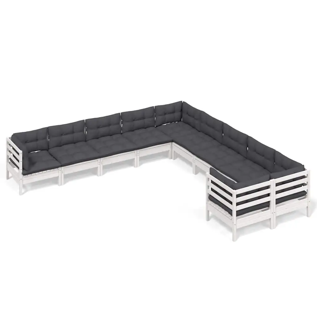 10 Piece Modular Garden Lounge Set White Pinewood with Cushions Outdoor Furniture