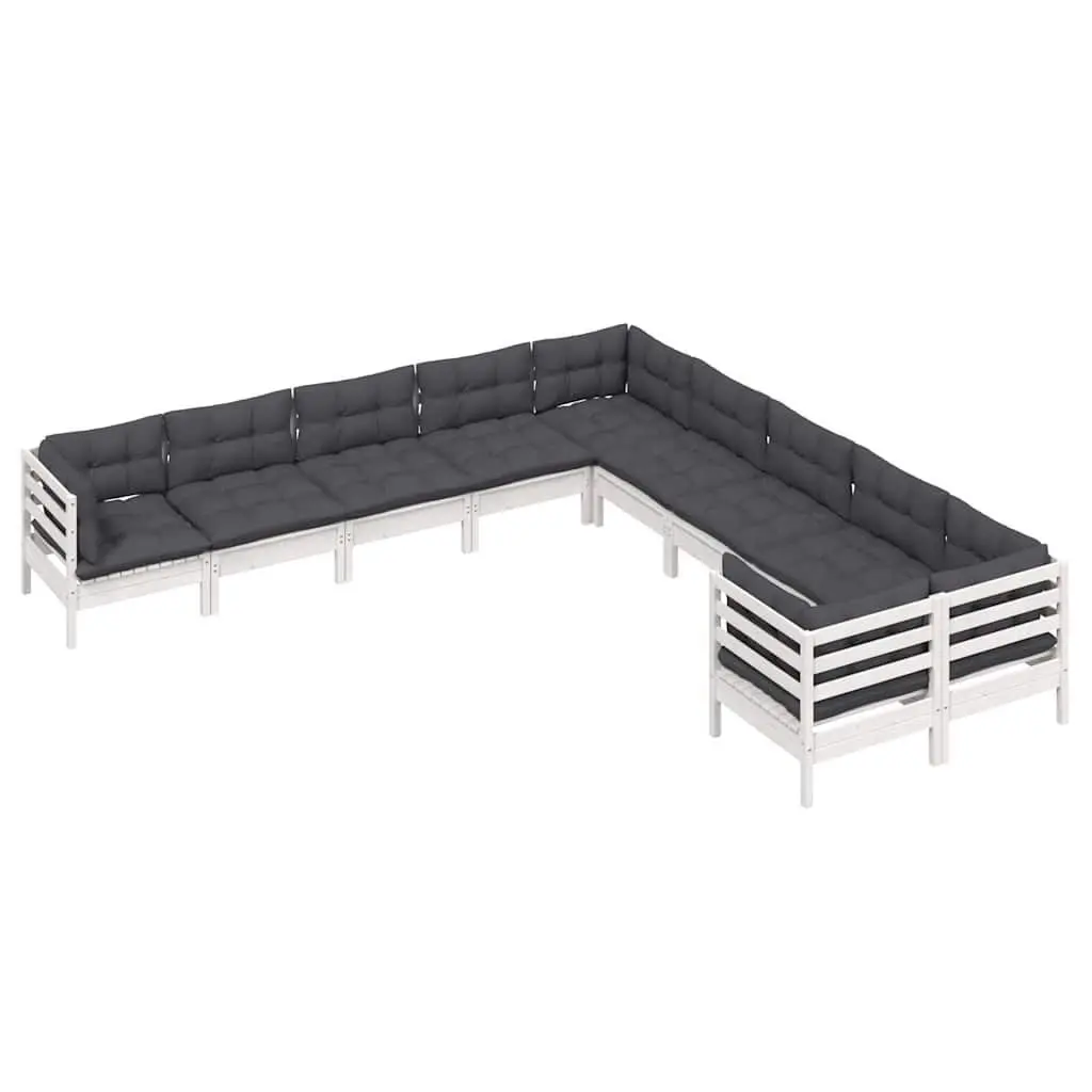 10 Piece Modular Garden Lounge Set White Pinewood with Cushions Outdoor Furniture