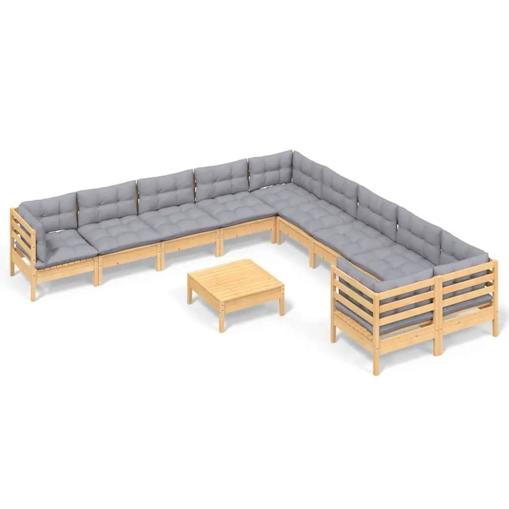 Garden Lounge Set Wooden Patio Furniture 11 Pieces Grey Cushions Outdoor Seating