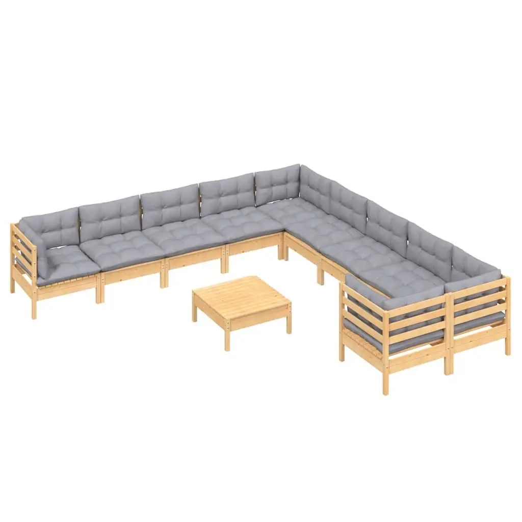 Garden Lounge Set Wooden Patio Furniture 11 Pieces Grey Cushions Outdoor Seating