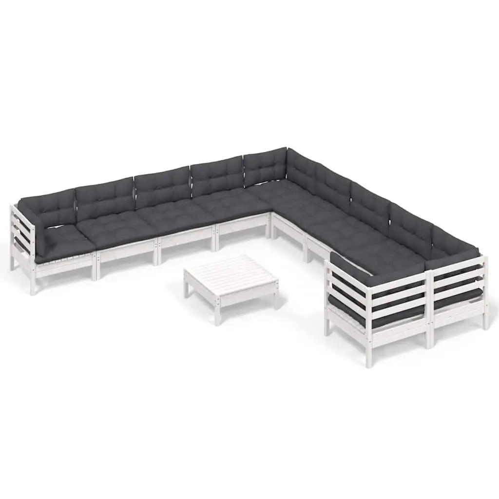 Wooden Garden Lounge Set 11 Piece Outdoor Patio Furniture with Cushions White