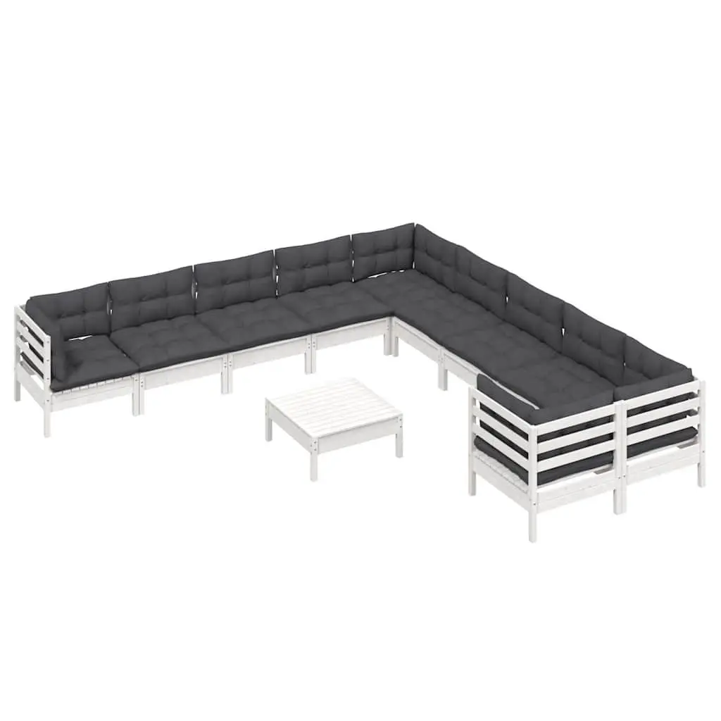Wooden Garden Lounge Set 11 Piece Outdoor Patio Furniture with Cushions White