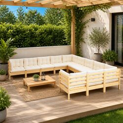 Friendly 11-Piece Garden Lounge Set with Cream Cushions