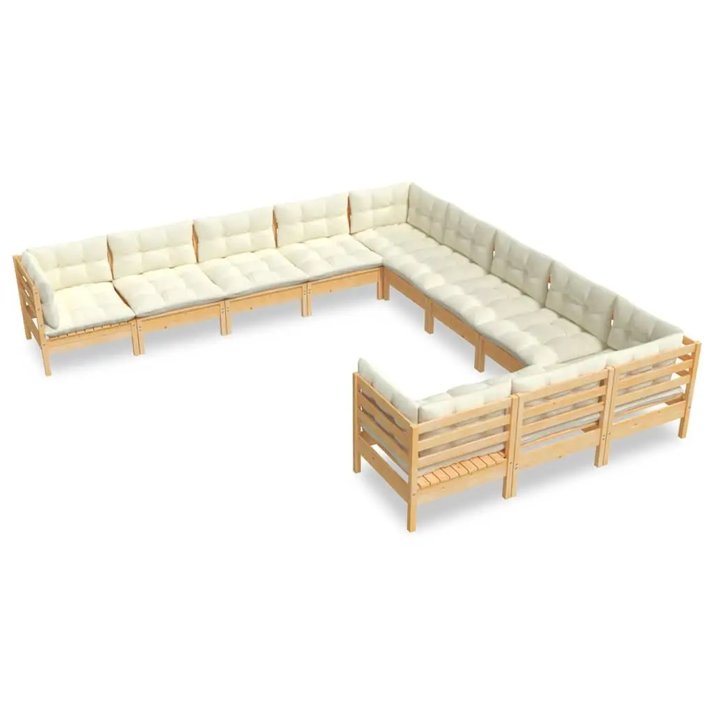 Garden Lounge Set 11 Piece Outdoor Patio Furniture Pinewood Cream Cushions