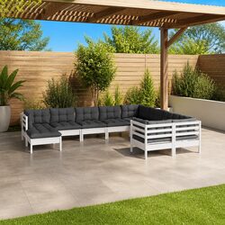 Friendly 10-Piece White Pinewood Lounge Set for Outdoors
