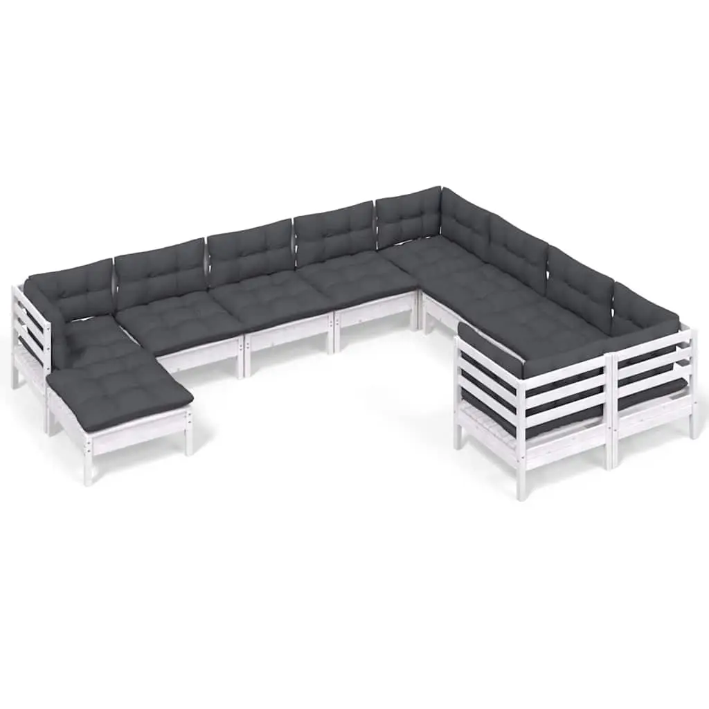 Garden Lounge Set 10 Piece Outdoor Furniture White Pinewood with Cushions