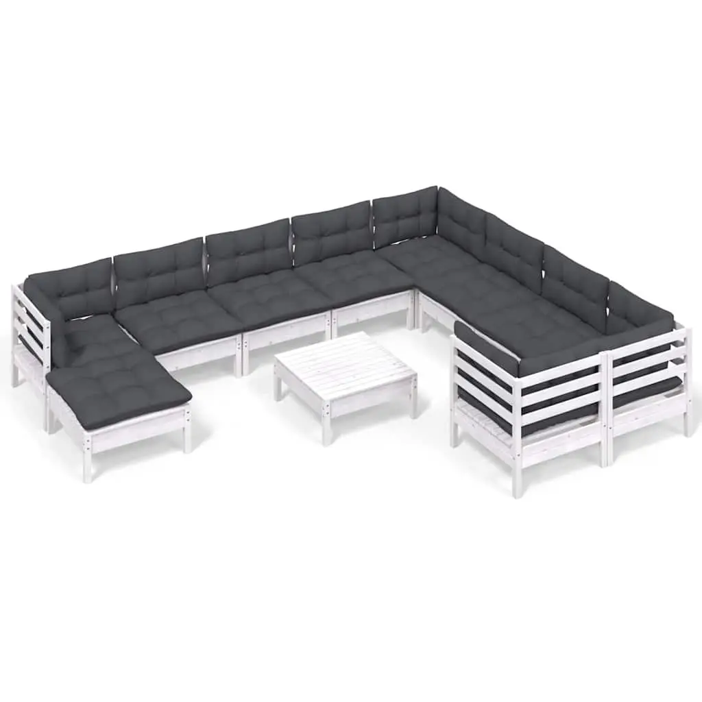 Garden Lounge Set 11 Piece White Pinewood Outdoor Furniture with Cushions Patio