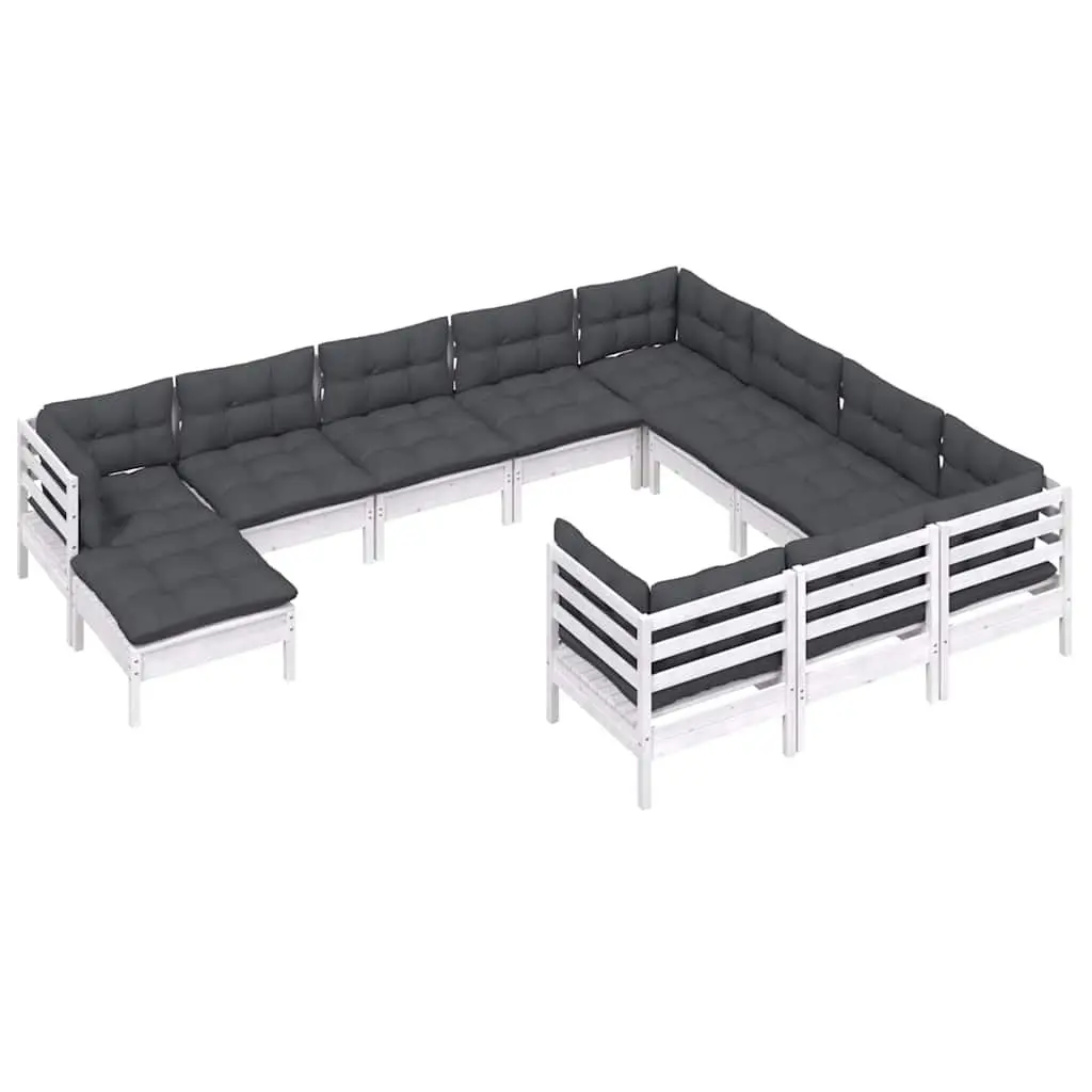 Garden Lounge Set 11 Piece Outdoor Patio Furniture White Pinewood with Cushions