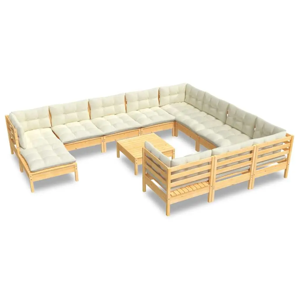 Garden Lounge Set Modular Pinewood 12 Piece Cream