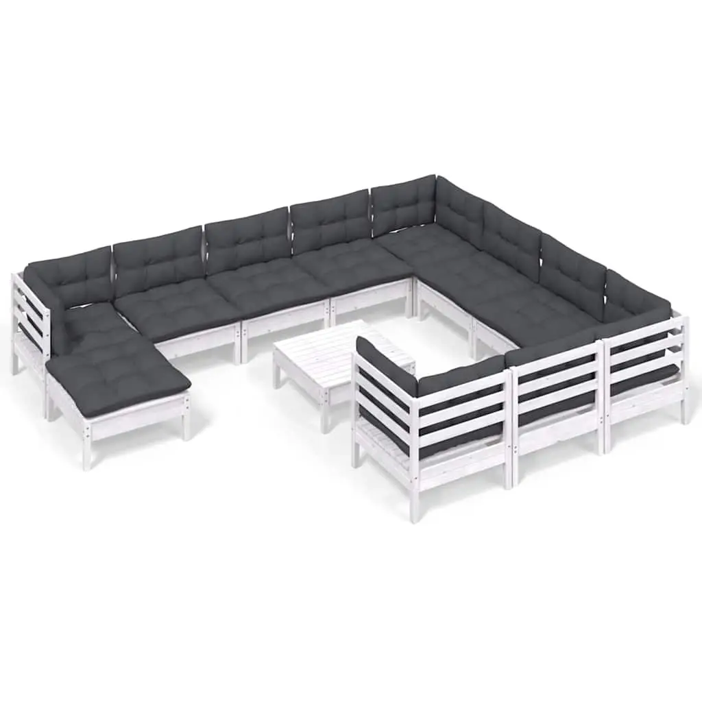 Garden Lounge Set 12 Piece Wooden Patio Furniture with Cushions White Outdoor