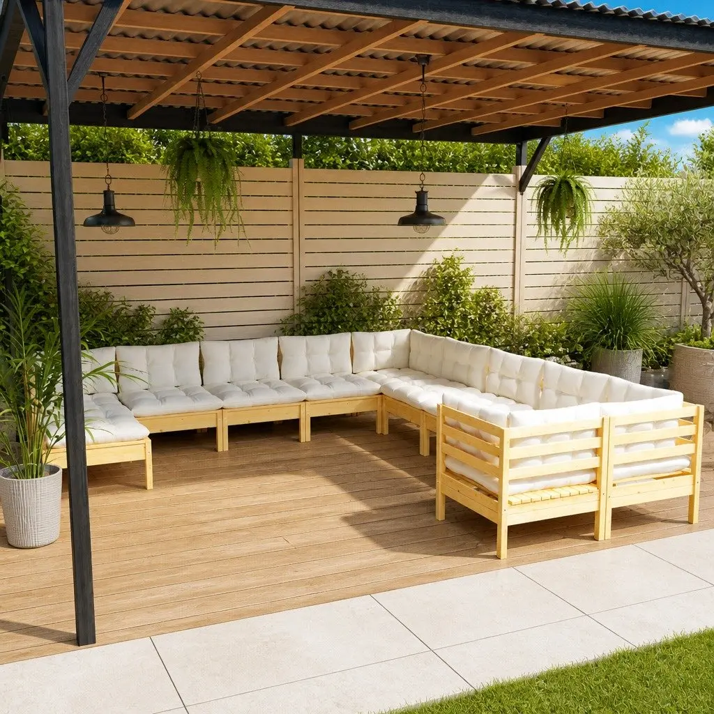 Outdoor Garden Lounge Set Modular Pinewood 11 Piece