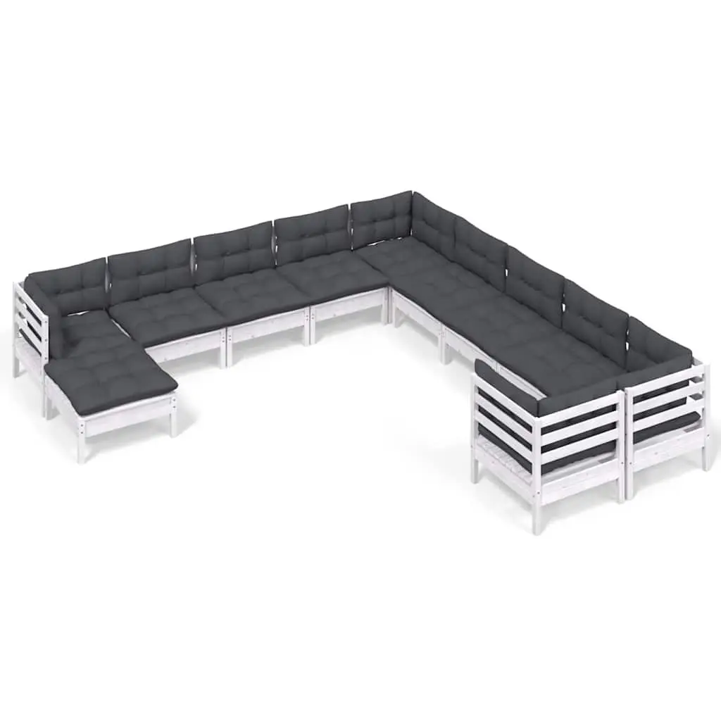 Outdoor Garden Lounge Set 11 Piece Patio Furniture with Cushions White Wood