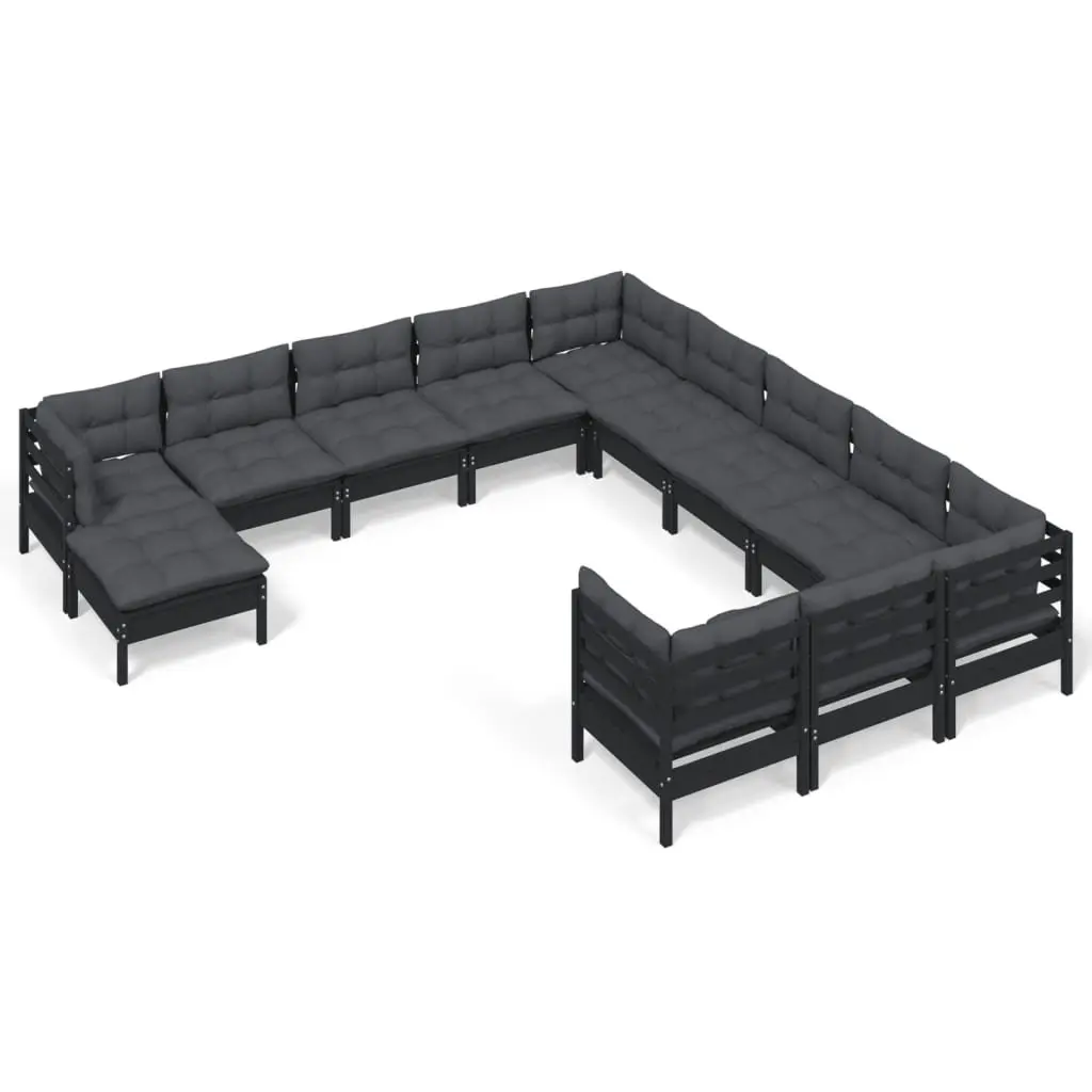 Garden Lounge Set Modular Black Pinewood 12 Piece