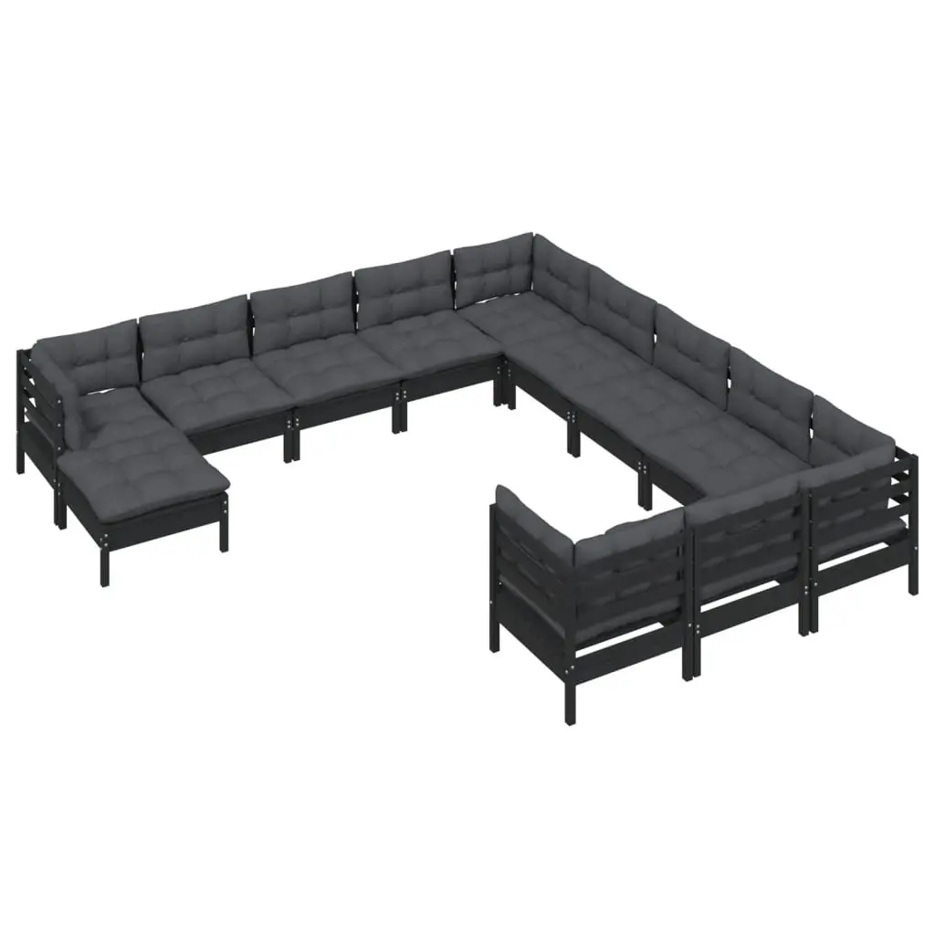 Garden Lounge Set Modular Black Pinewood 12 Piece