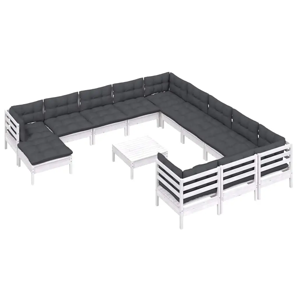 Garden Lounge Set 13 Piece White Pinewood Outdoor Furniture with Cushions
