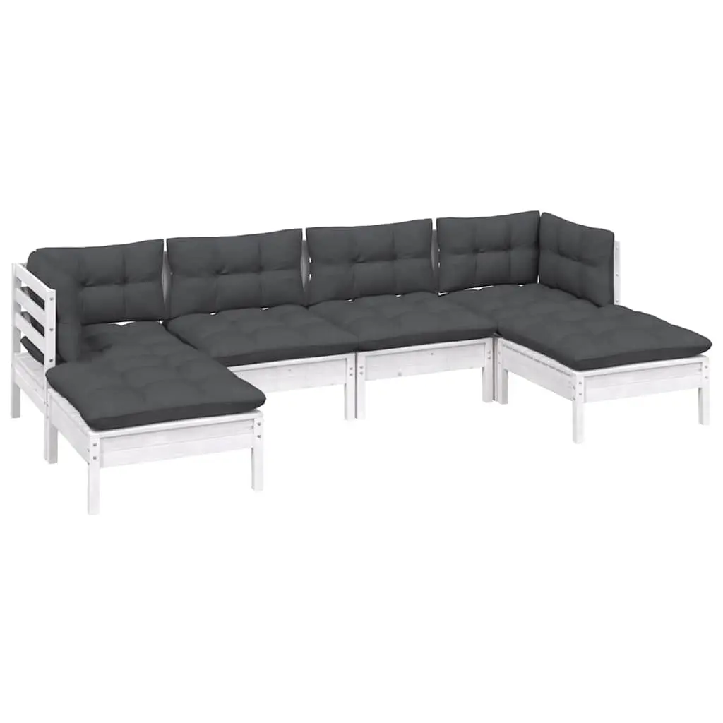 Garden Lounge Set 6 Piece White Pinewood Outdoor Furniture with Cushions Patio