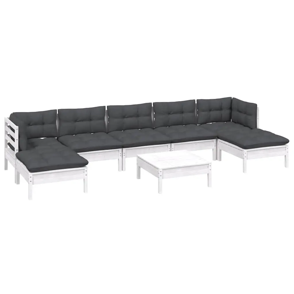 Garden Lounge Set 8 Piece White Pinewood Outdoor Furniture with Cushions