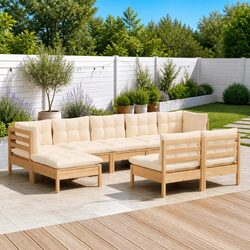 Garden Lounge Set 9 Piece Outdoor Patio Furniture with Cream Cushions Pinewood