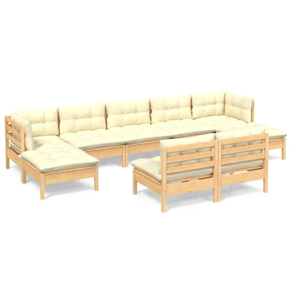 Garden Lounge Set Modular 9 Piece Outdoor Patio Furniture Solid Pinewood with Cream Cushions