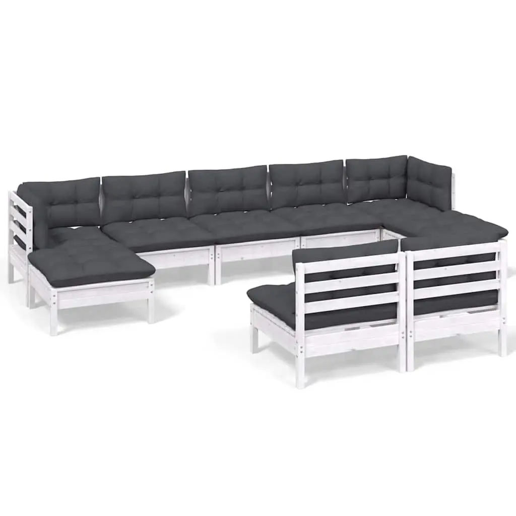 Garden Lounge Set 9 Piece White Pinewood Outdoor Furniture with Cushions Patio