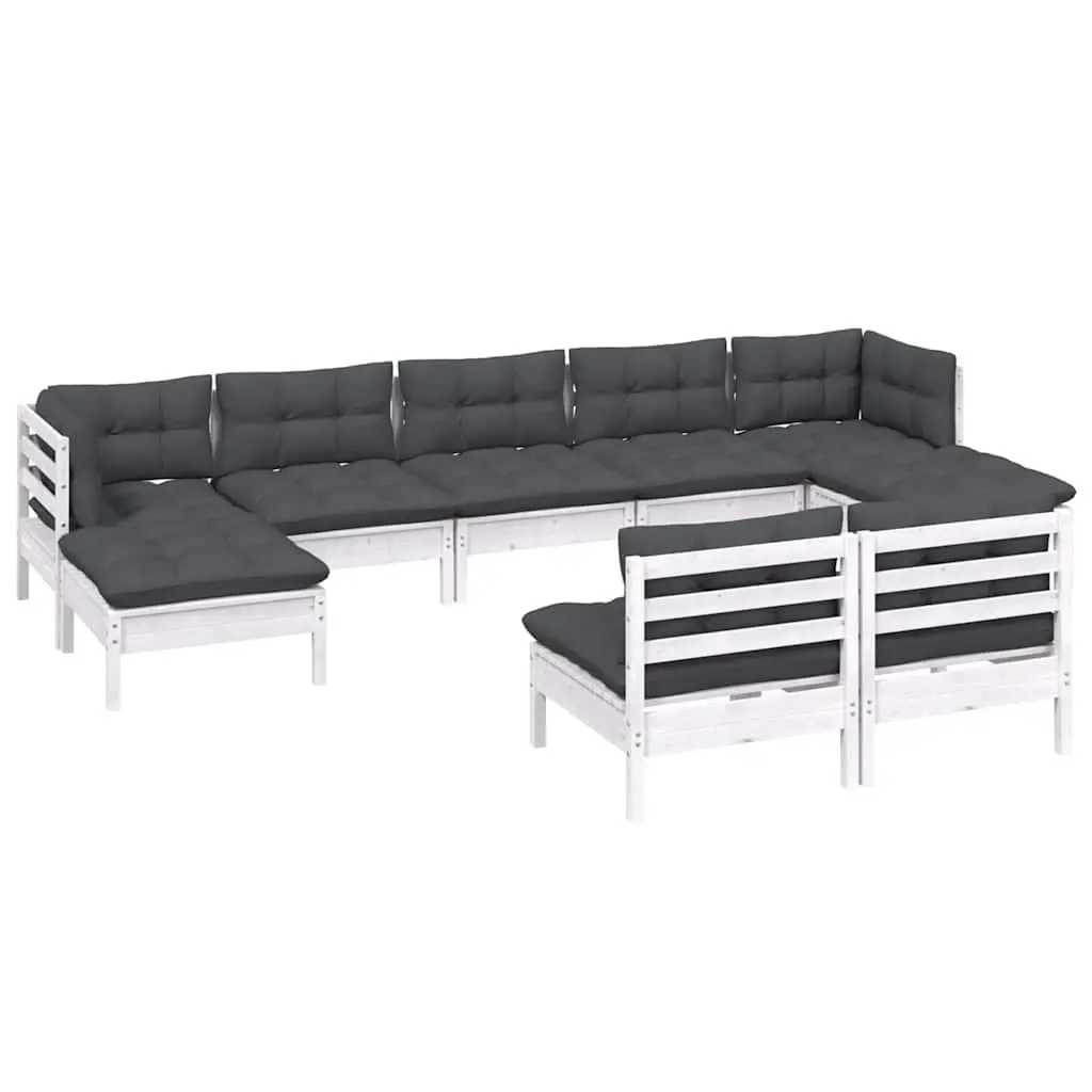 Garden Lounge Set 9 Piece White Pinewood Outdoor Furniture with Cushions Patio
