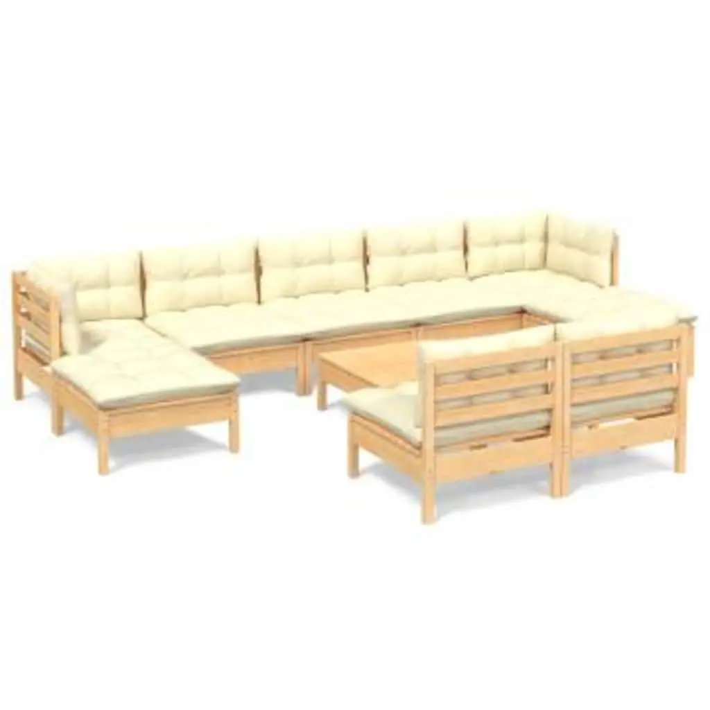Garden Lounge Set Modular Pinewood 10 Piece Cream