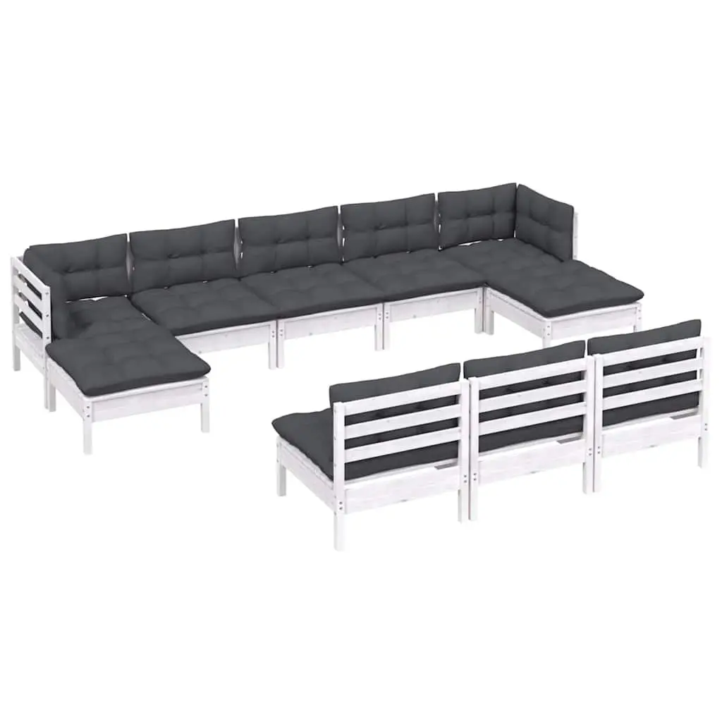 Garden Lounge Set 10 Piece White Pinewood Outdoor Furniture with Cushions