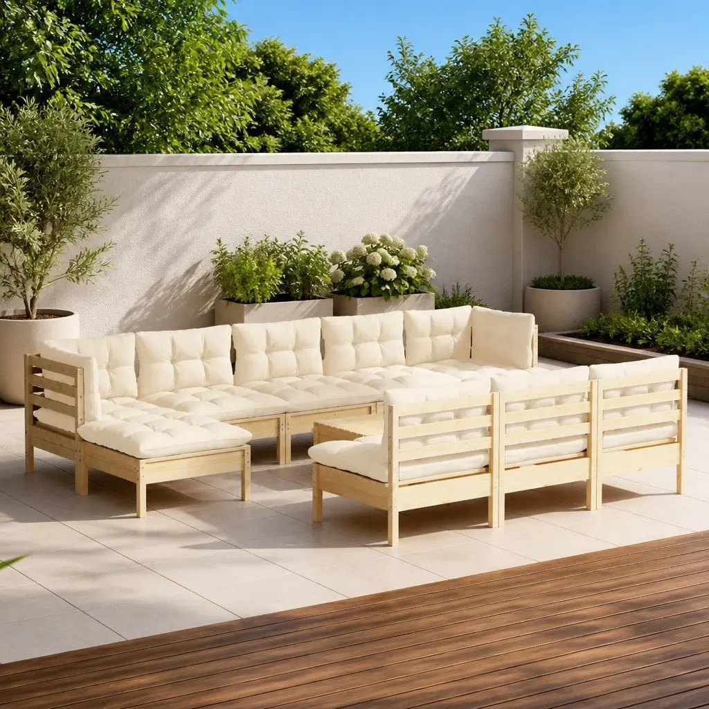Garden Lounge Set 11 Piece Outdoor Furniture Pinewood Patio Sectional Modular