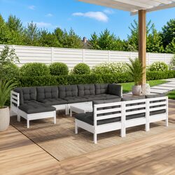 Garden Lounge Set 11 Piece White Pinewood Outdoor Furniture with Cushions