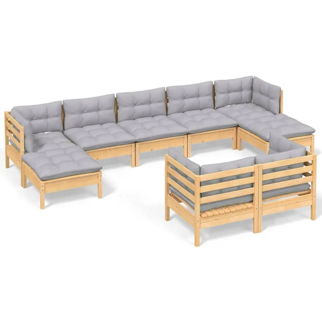Garden Lounge Set 9 Piece Outdoor Patio Furniture with Grey Cushions Modular