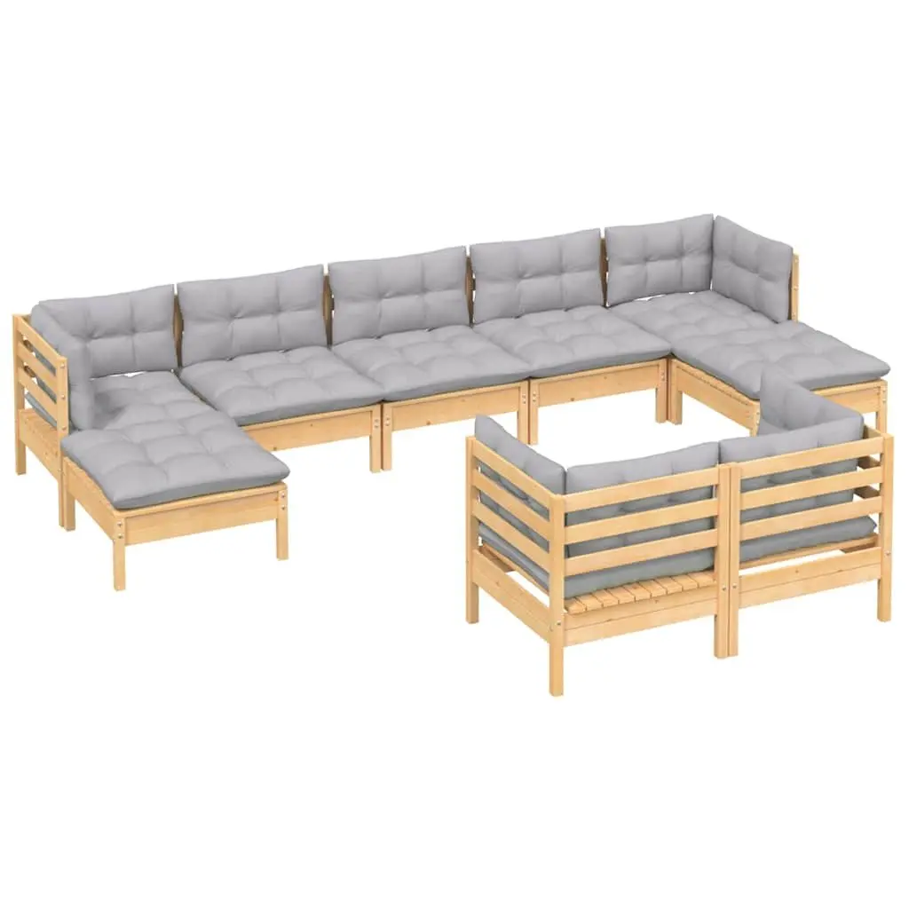 Garden Lounge Set 9 Piece Outdoor Patio Furniture with Grey Cushions Modular