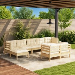 Garden Lounge Set 9 Piece Outdoor Patio Furniture Modular Sofa Cream Cushions