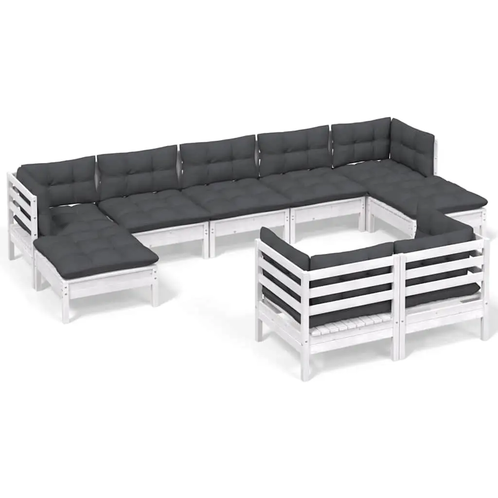 Garden Lounge Set 9 Piece Outdoor Patio Furniture White Cushions Modular