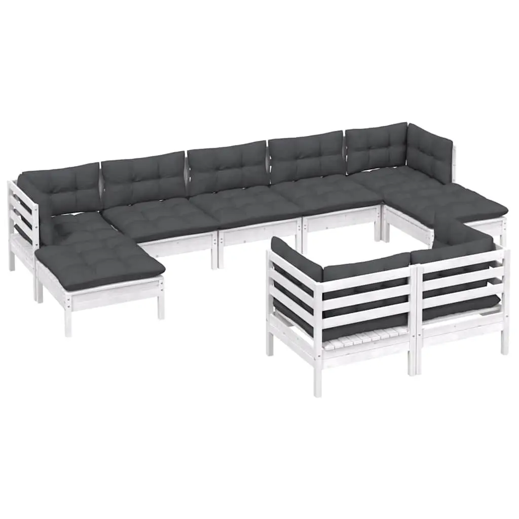 Garden Lounge Set 9 Piece Outdoor Patio Furniture White Cushions Modular