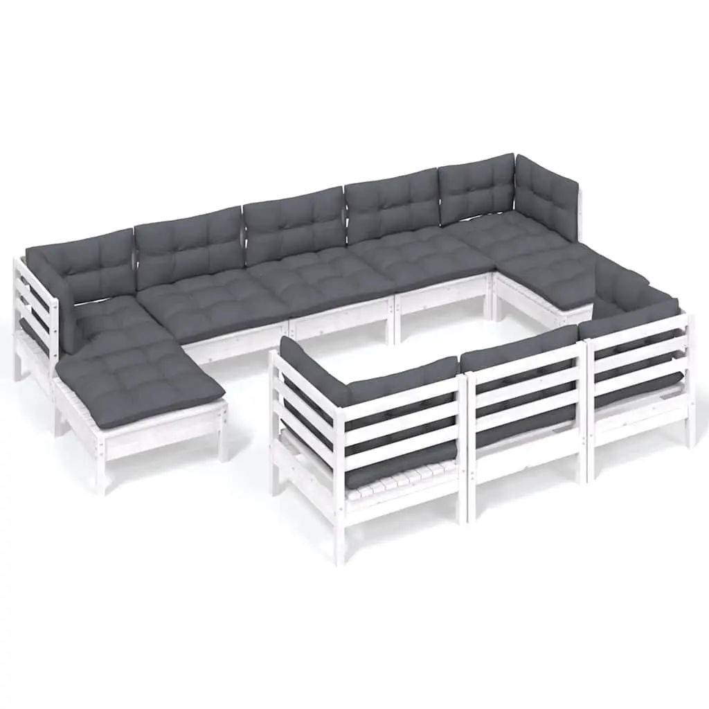 Garden Lounge Set White 10 Piece Outdoor Furniture with Cushions