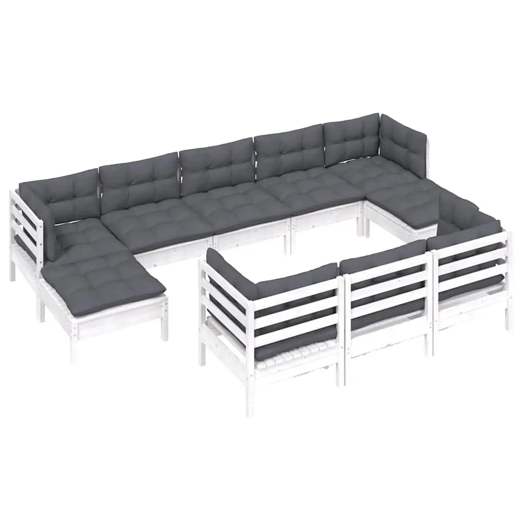 Garden Lounge Set White 10 Piece Outdoor Furniture with Cushions