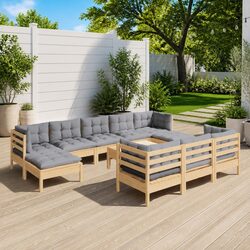 Garden Lounge Set 11 Piece Outdoor Furniture Patio Seating Grey Cushions