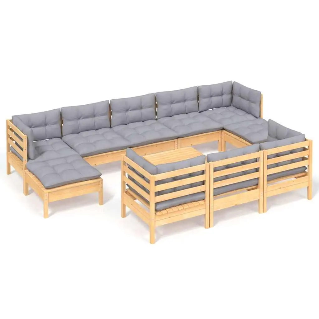 Garden Lounge Set 11 Piece Outdoor Furniture Patio Seating Grey Cushions