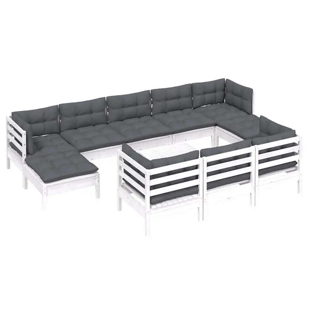 11 Piece Garden Lounge Set White Solid Pinewood Modular Outdoor Patio Furniture