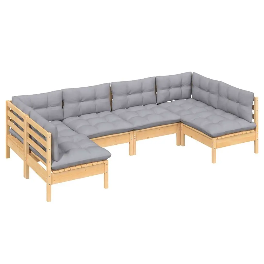 Garden Lounge Set 6 Piece Outdoor Patio Furniture with Grey Cushions Pinewood