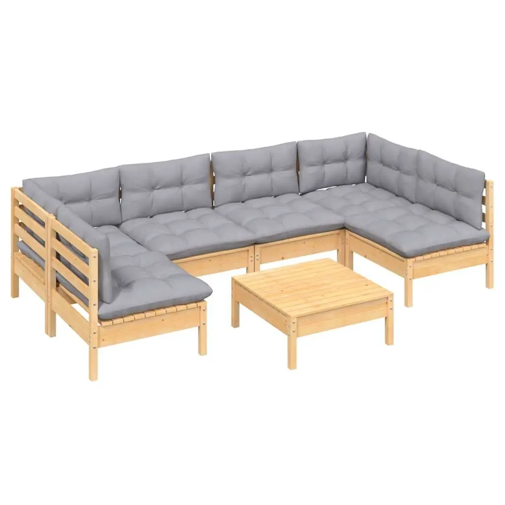 Garden Lounge Set 7 Piece Outdoor Furniture Pinewood Grey Cushions
