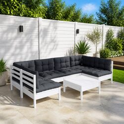 Garden Lounge Set 7 Piece White Solid Pinewood Outdoor Furniture with Cushions