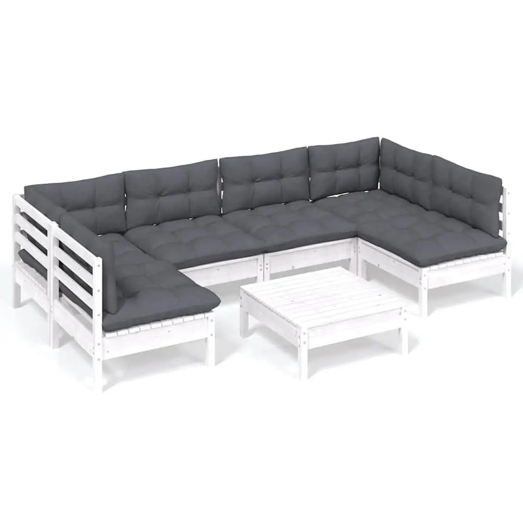 Garden Lounge Set 7 Piece White Solid Pinewood Outdoor Furniture with Cushions