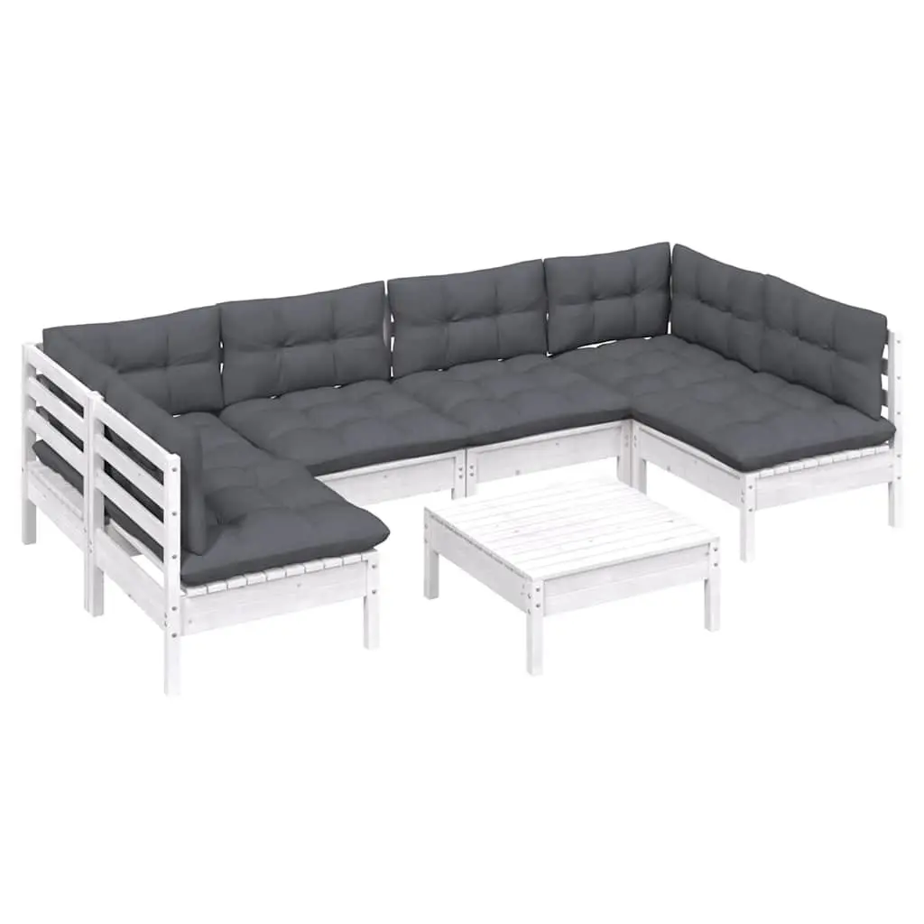 Garden Lounge Set 7 Piece White Solid Pinewood Outdoor Furniture with Cushions