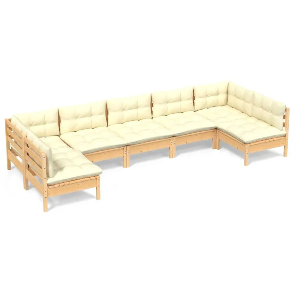 Modular Lounge Set 7 Piece Outdoor Garden Furniture Solid Pinewood with Cream Cushions