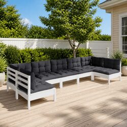 Garden Lounge Set 7 Piece White Solid Pinewood Patio Furniture with Cushions